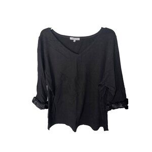Karen Kane womans black top plus size 3X furry sleeves v-neckline career